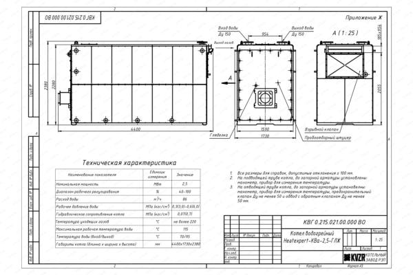 Чертеж котла КВа 2.5 ГЛЖ